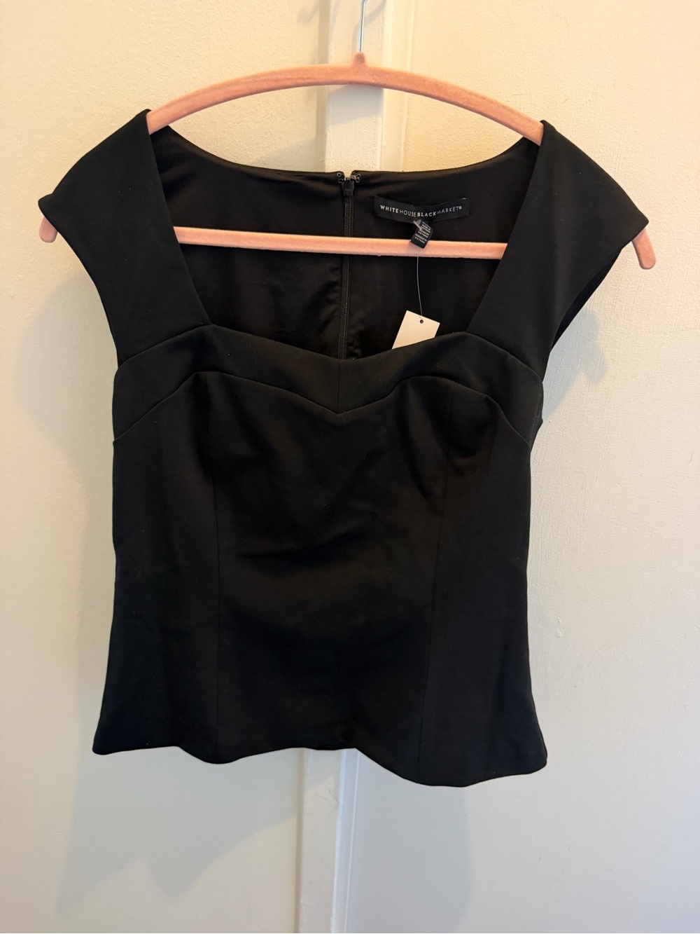 White House Black Market Black Cap-Sleeve Sweetheart Neck Top